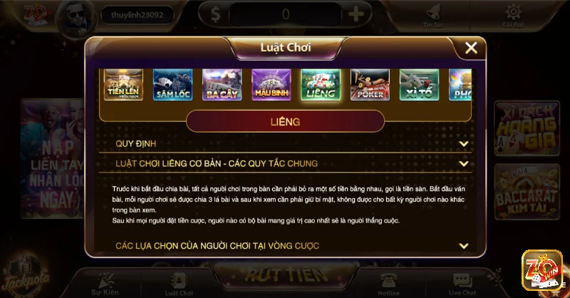 Hướng dẫn đánh bài liêng Zo Win