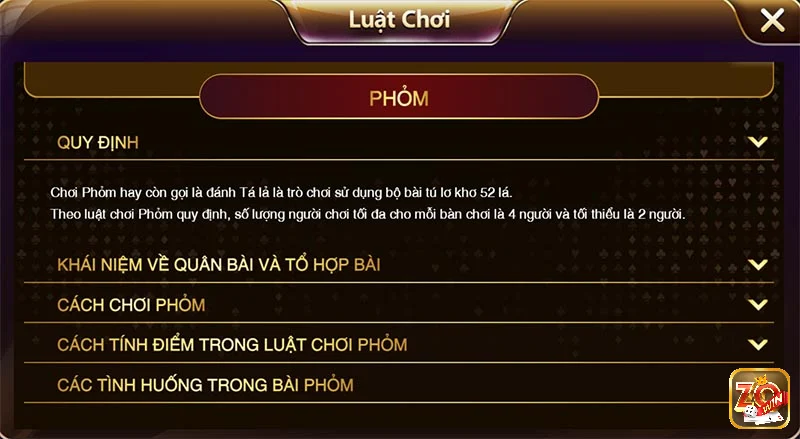 Luật đánh bài Phỏm tại cổng gane Zowin